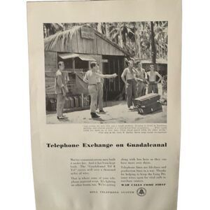 Vintage 1943 Bell Telephone Exchange on Guadalcanal Ad Advertisement